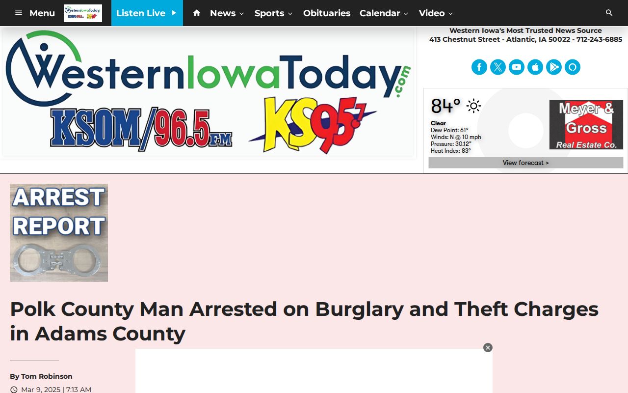 Adams County incident news example from Western Iowa Today