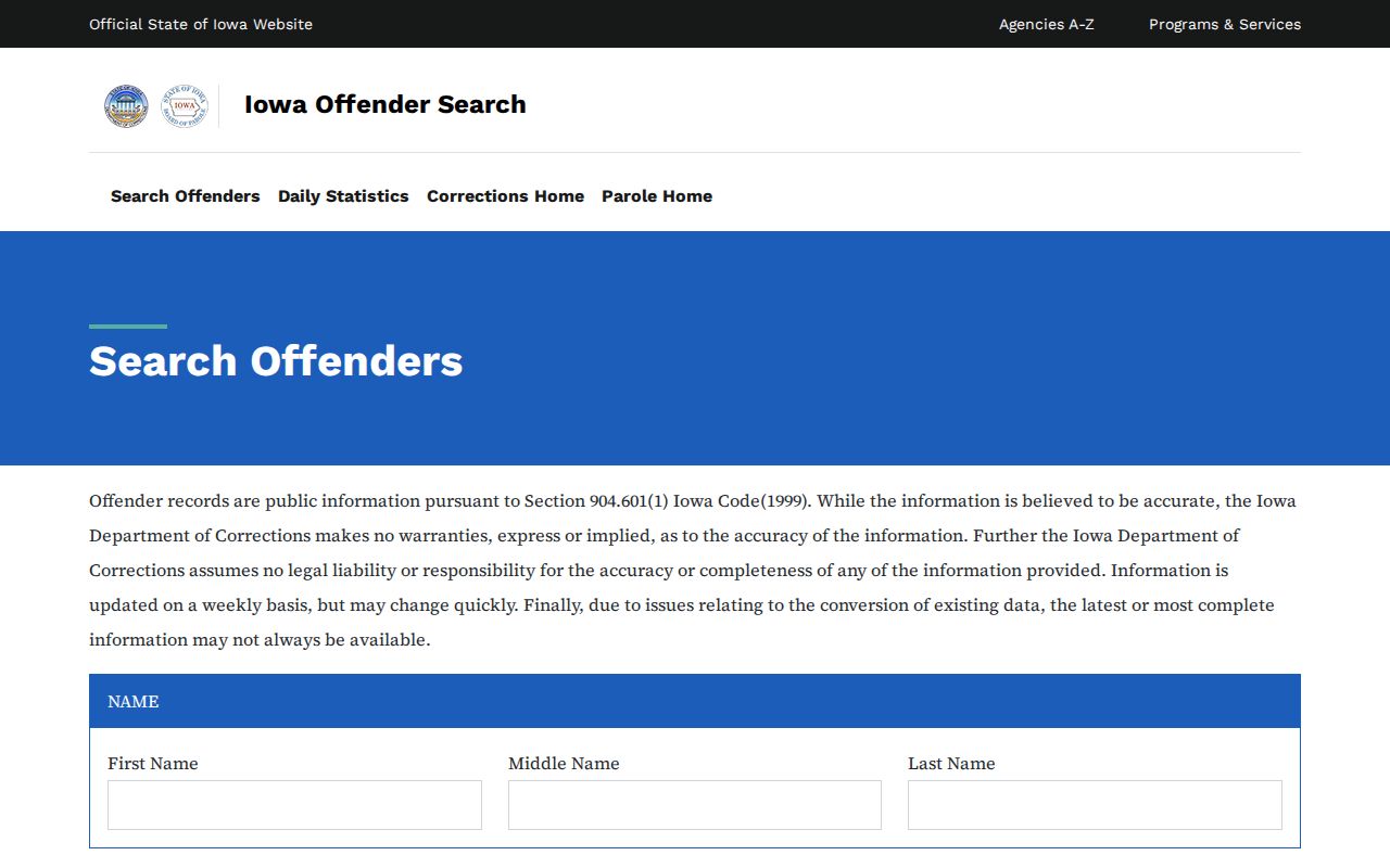Iowa DOC offender search for Adams County records