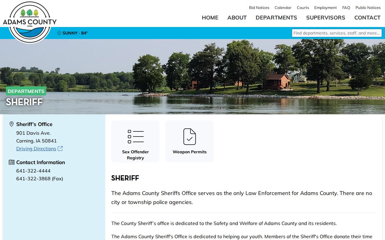 Adams County Sheriff booking record contact page